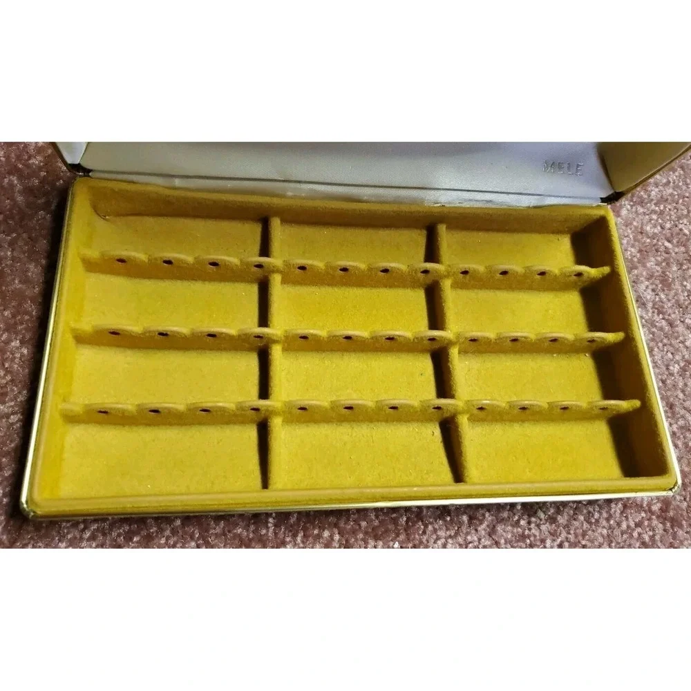 Vintage MELE Earring Jewelry Box Gold and Yellow Tortoise Design Retro 70's